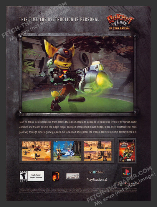 2005 Print Advertisement Ratchet Clank: Up Your Arsenal Close Up Video Game Ad.