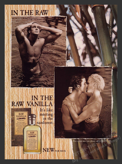 Raw Vanilla Cologne for Men Beefy Model 1990s Print Advertisement Ad 1996 Fetch the Paper!