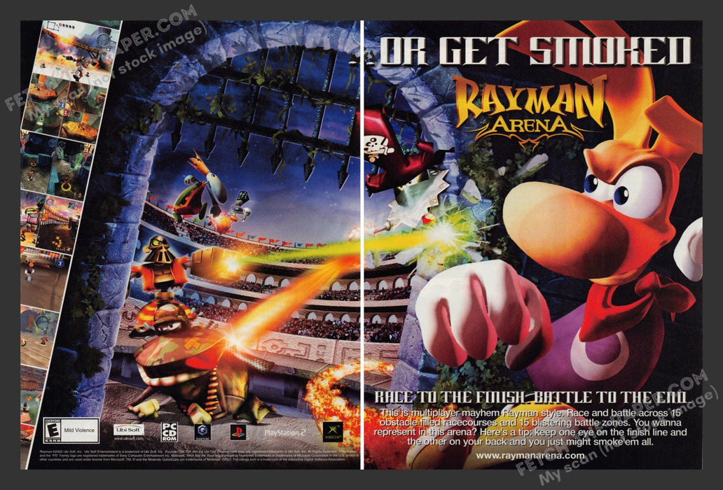 2002 Print Advertisement 2 Page Rayman Arena Video Game Ad.