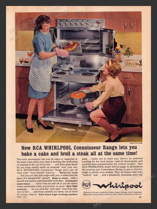 1963 RCA Whirlpool Connoisseur Range Print Advertisement Ad