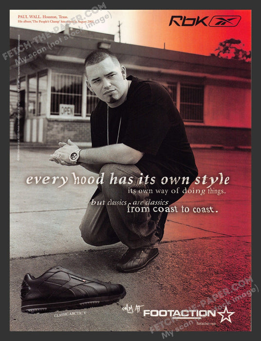 2005 Print Advertisement Reebok Classic Arctic V Shoes Paul Wall Musician Ad.