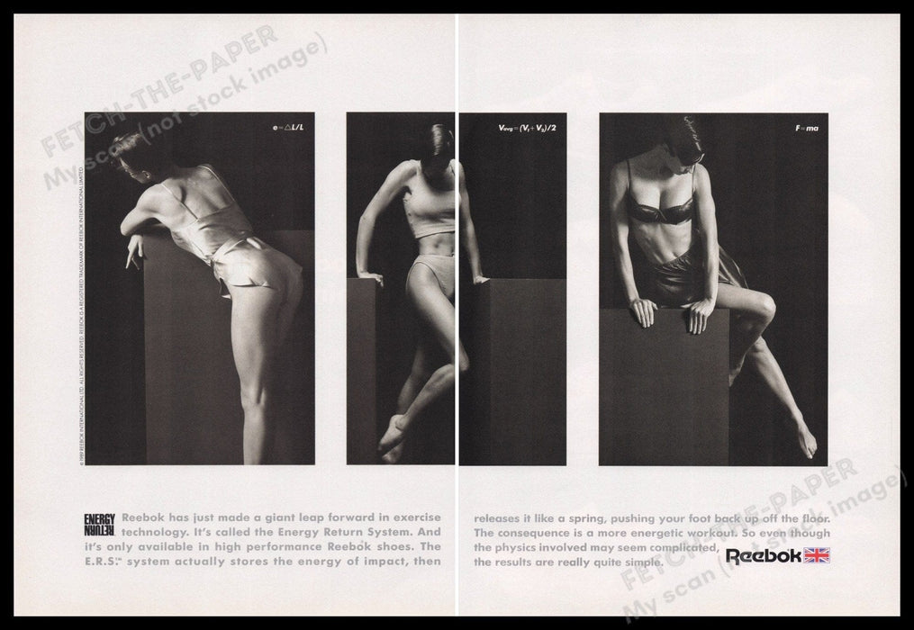 Reebok Energy Return System 1980s Print Advertisement (2 pages) 1989 Shoes Fetch the Paper!