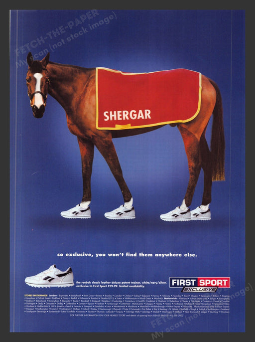 1999 Reebok Shergar Shoes Horse First Sport Exlusive Print Advertisement Ad.