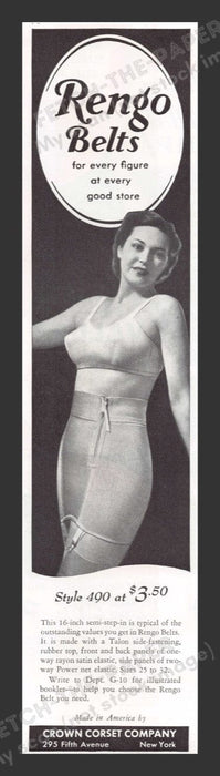 1940 Rengo Belts Crown Coreset Company Print Advertisement Ad