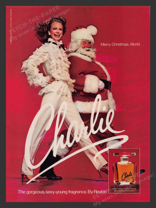 Revlon Charlie Fragrance Santa Tall Legs Model 1980s Print Advertisement 1980 Fetch the Paper!