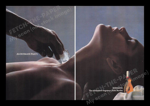 Revlon Intimate 1980s Print Advertisement (2 pages) 1988 Fragrance Ice on Body Fetch the Paper!