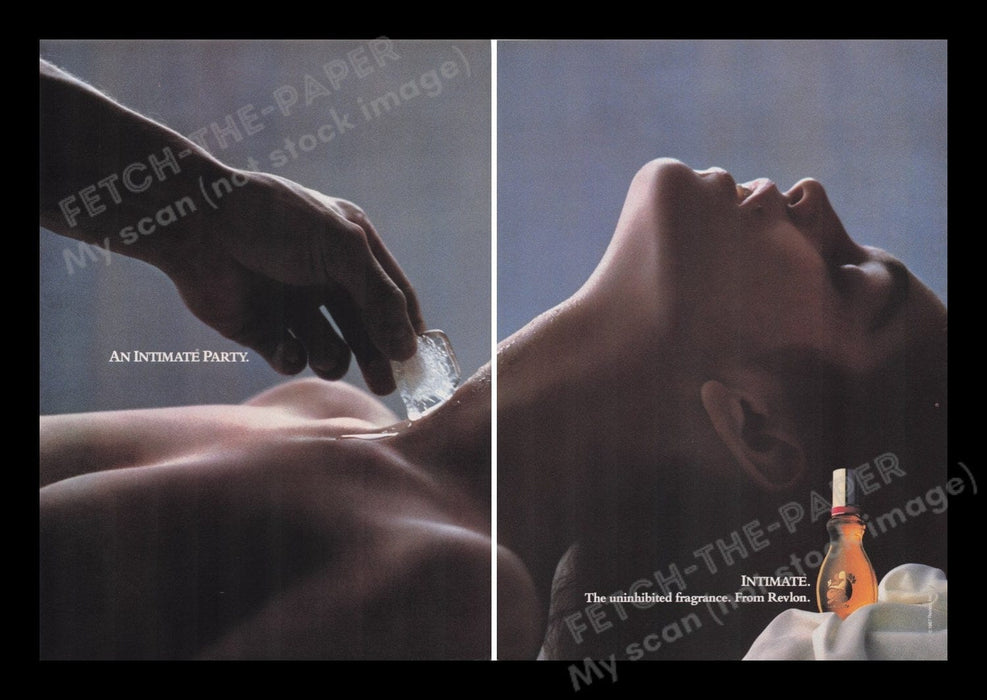 Revlon Intimate 1980s Print Advertisement (2 pages) 1988 Fragrance Ice on Body Fetch the Paper!