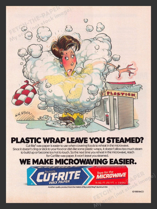 1989 Reynolds Cut-Rite Wax Paper Illustration Microwave Print Advertisement Ad
