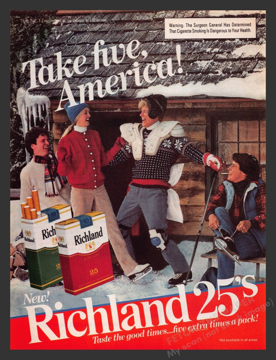 1984 Richland 25's Cigarettes Figure Skating Friends Print Advertisement Ad