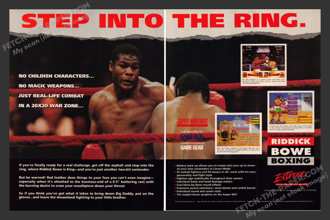 1994 Print Advertisement 2 Page Riddick Bowe Boxing Athlete Video Game Ad.