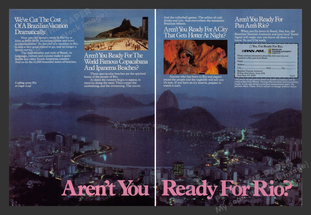 Rio de Janeiro Panoramic View of Sugar Loaf 1980s Print Advertisement 2 pgs 1983 Fetch the Paper!