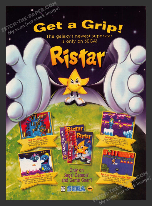 1995 Print Advertisement Ristar Video Game Ad.