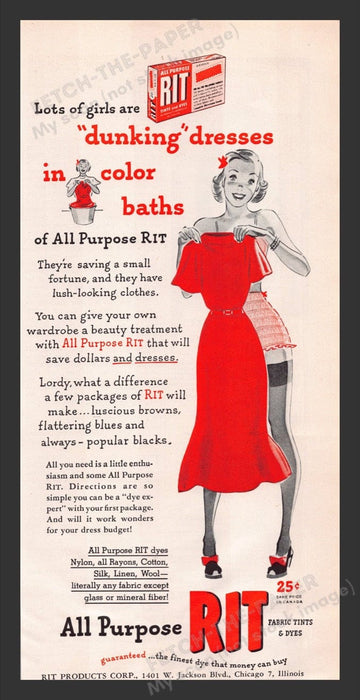 1948 Rit Fabric Dyes Young Girl Illustrations Stockings Print Advertisement Ad