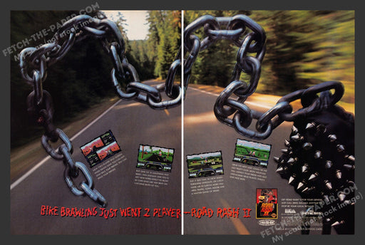 1993 Print Advertisement 2 Page Road Rash II Video Game Ad.