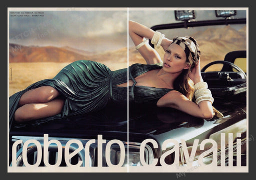 Roberto Cavalli 2000s Print Advertisement (2 pages) 2007 Sexy Model On Car Fetch the Paper!