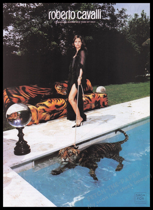 Roberto Cavalli Clothing 2000s Print Advertisement Ad 2000 Tiger in the Pool Fetch the Paper!