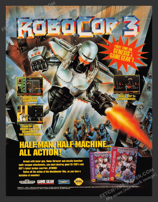 1993 Print Advertisement Robocop 3 Video Game Ad.