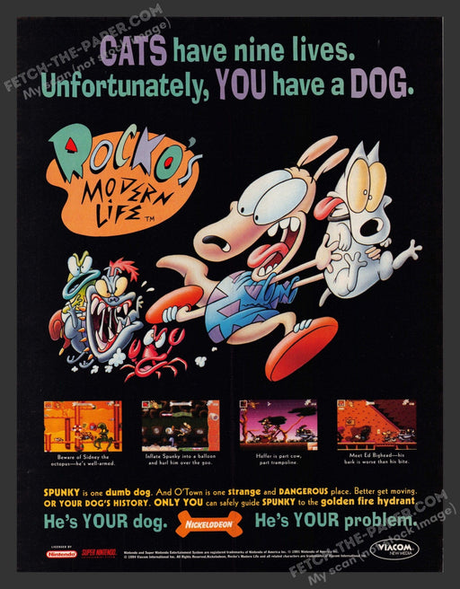 1994 Print Advertisement Rocko's Modern Life Video Game Ad.