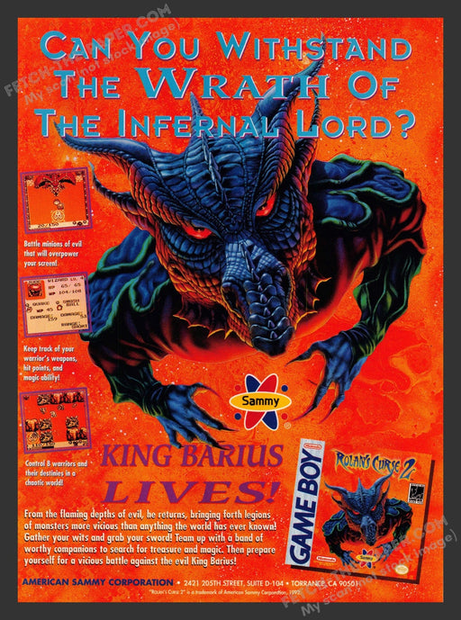 1992 Print Advertisement Rolan's Curse 2 Video Game Ad.