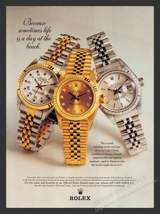 Rolex 1990s Print Advertisement 1998 Lady Oyster Perpetual Datejust Promo Fetch the Paper!
