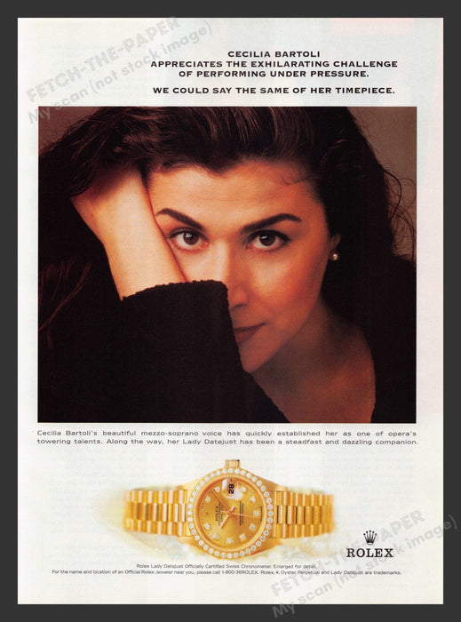Rolex 2000s Print Advertisement 2000 Lady Datejust Watch Cecilia Bartoli Fetch the Paper!