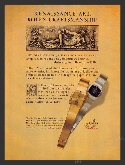 Rolex Cellini Renaissance Art 1980s Print Advertisement 1981 Fetch the Paper!