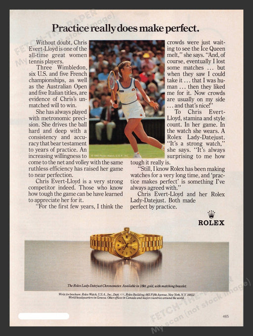 Rolex Watch Lady-Datejust Chris Evert-Lloyd 1980s Print Advertisement 1983 Fetch the Paper!