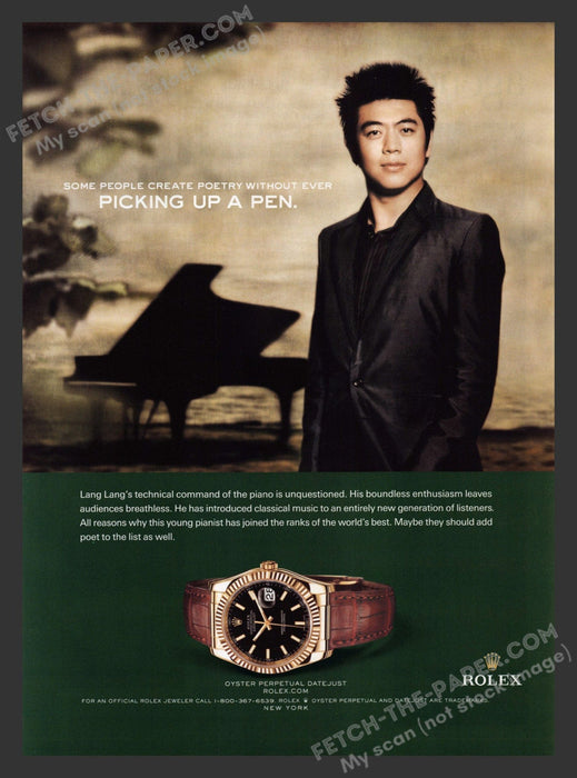 2007 Print Advertisement Rolex Watches Oyster Perpetual Datejust Lang Lang Music.
