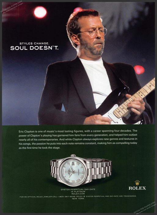 2007 Print Advertisement Rolex Watches Platinum Eric Clapton Musician Ad.