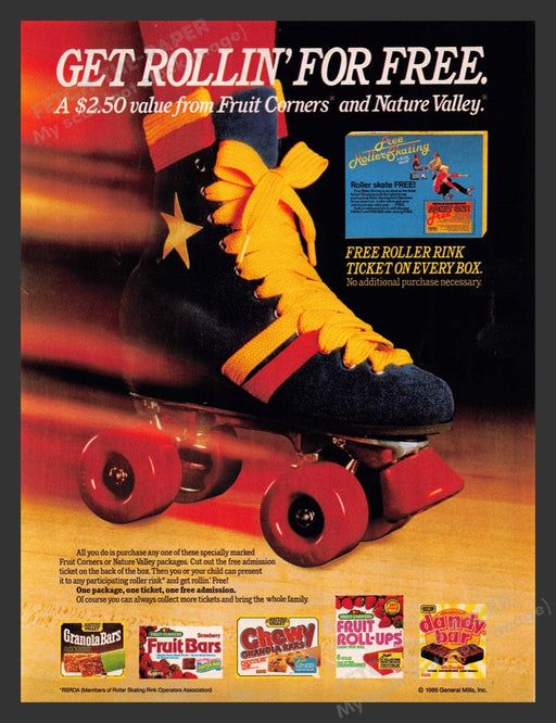 1986 Roller Skating & Fruit Corners & Nature Valley Print Advertisement Ad