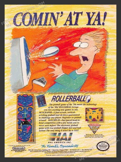 1990 Print Advertisement RollerBall Video Game Ad.