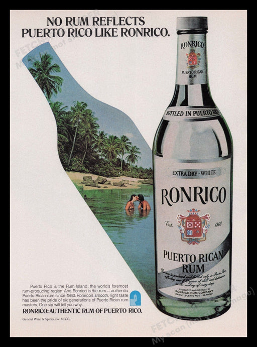 Ronrico Rum 1970s Print Advertisement Ad 1979 Puerto Rico Bottle Water Fetch the Paper!