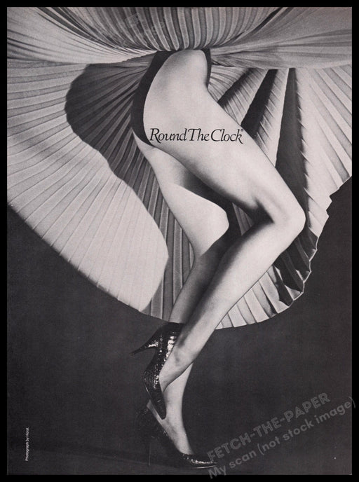 Round The Clock Hosiery 1980s Print Advertisement Ad 1987 Legs Skirt Fetch the Paper!