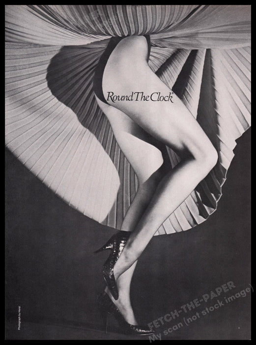 Round The Clock Hosiery 1980s Print Advertisement Ad 1987 Legs Skirt Fetch the Paper!