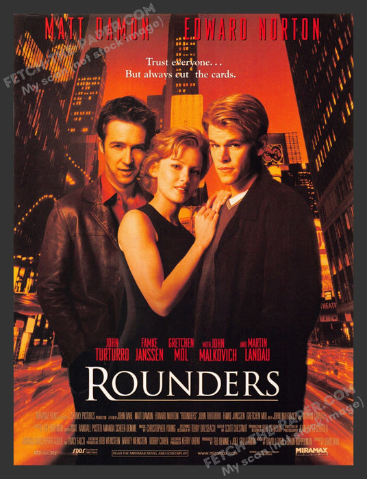 1998 Print Advertisement Rounders Movie Release Matt Damon Edward Norton Ad.