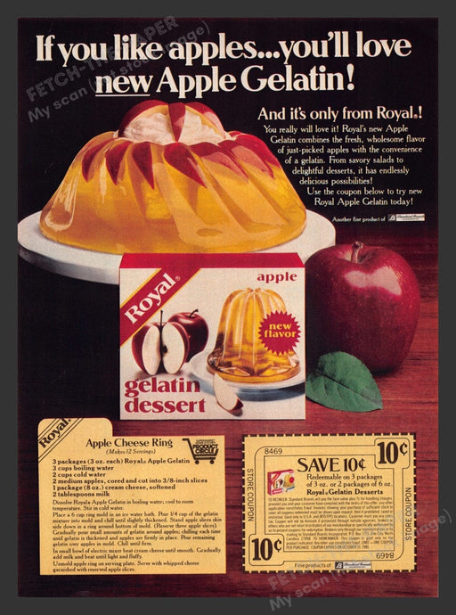 1980 Royal Apple Gelatin Dessert "Apple Cheese Ring" Recipe Print Ad