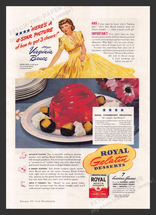 1941 Royal Gelatin Desserts Virginia Bruce Print Advertisement Ad