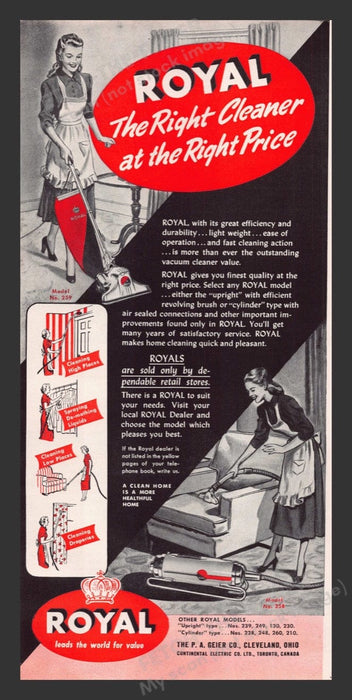 1948 Royal Vacuum Models No. 258 & No. 259 Print Advertisement Ad