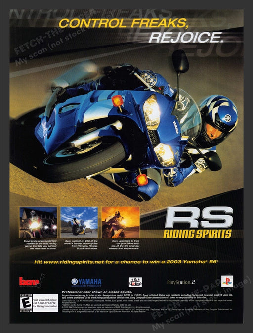 2002 RS Riding Spirits Motorcycle Video Game Print Advertisement