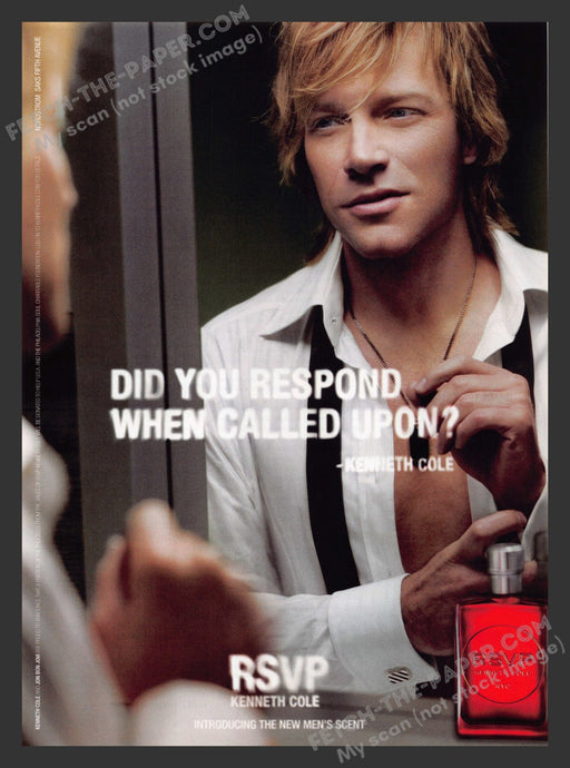 2007 Print Advertisement RSVP Cologne Kenneth Cole Jon Bon Jovi Musician.