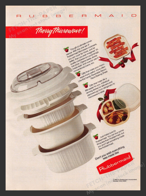 Rubbermaid Microwavable Products Promo 1980s Print Advertisement 1985 Fetch the Paper!