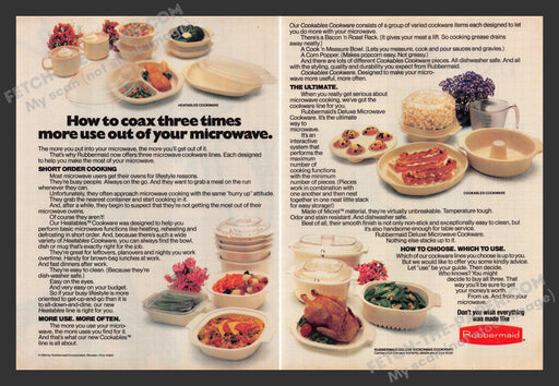 1984 Print Advertisement Rubbermaid Microwaveable Heatable Cookware Kitchen Ad.