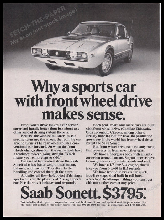 Saab Sonett Car 1970s Print Advertisement Ad 1972 Sports Car Fetch the Paper!