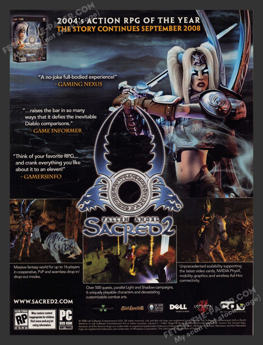 2008 Print Advertisement Sacred 2: Fallen Angel Video Game Ad.