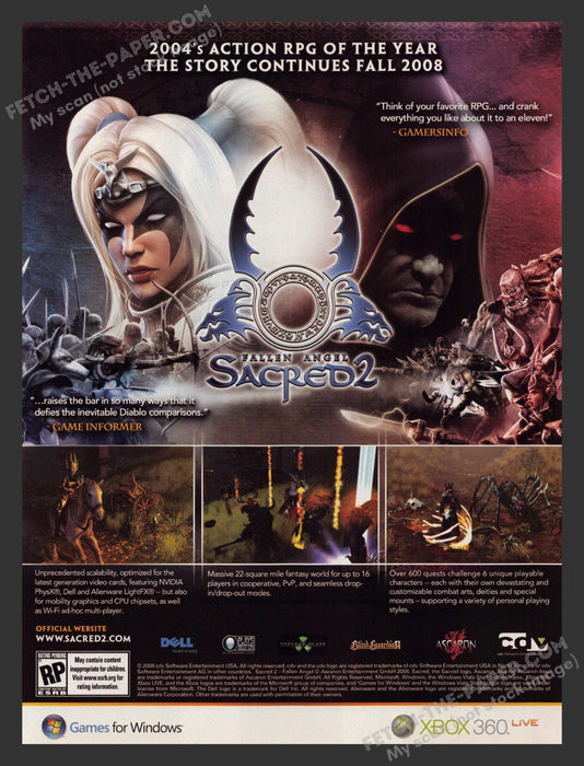 2008 Print Advertisement Sacred 2: Fallen Angel RPG Video Game Ad.