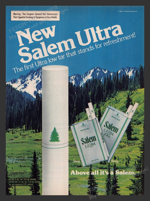 1980 Salem Ultra Cigarettes Mountain Landscape Print Advertisement Ad