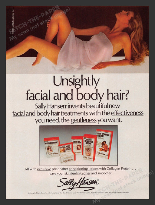 Sally Hanson Facial and Body Hair Products Promo 1980s Print Advertisement 1981 Fetch the Paper!