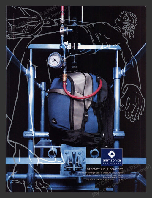 2002 Samsonite Worldproof Backpacks Fashion Print Advertisement.