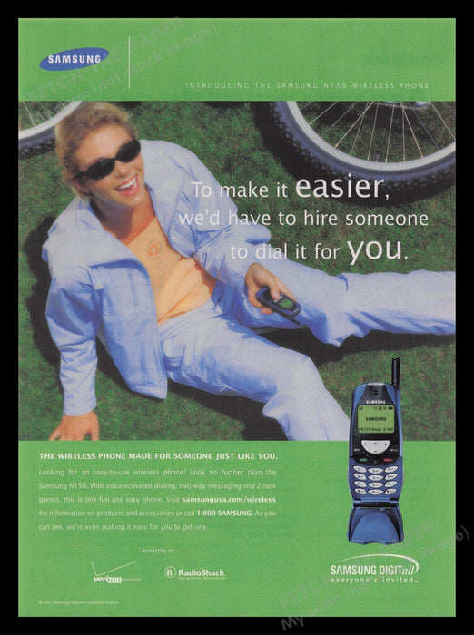 Samsung 2000s Print Advertisement Ad 2001 N150 Cell Phone Promo Fetch the Paper!