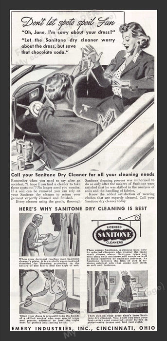 1940 Sanitone Dry Cleaner Licensed Cleaners Print Advertisement Ad